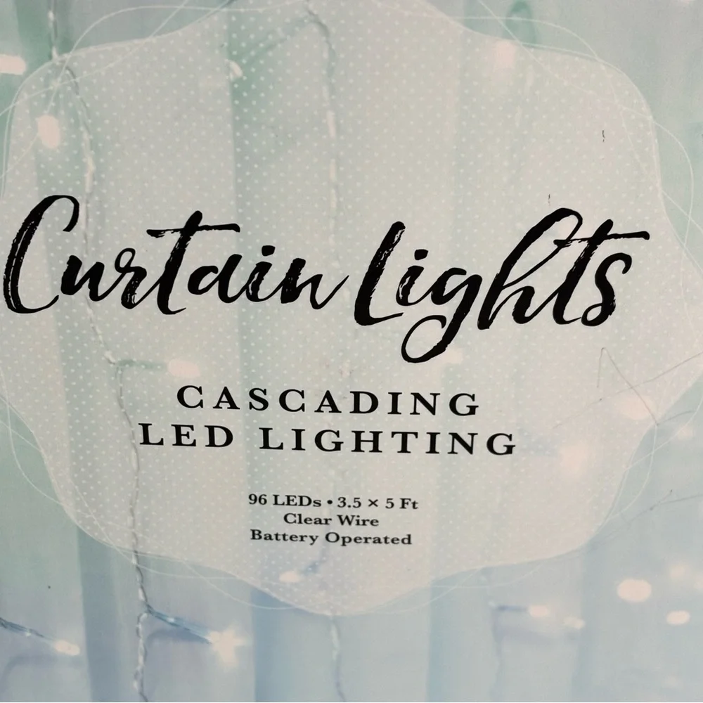 Curtain Lights Cascading Battery-Operated LED 96 LEDs  3.5 × 5 Ft
